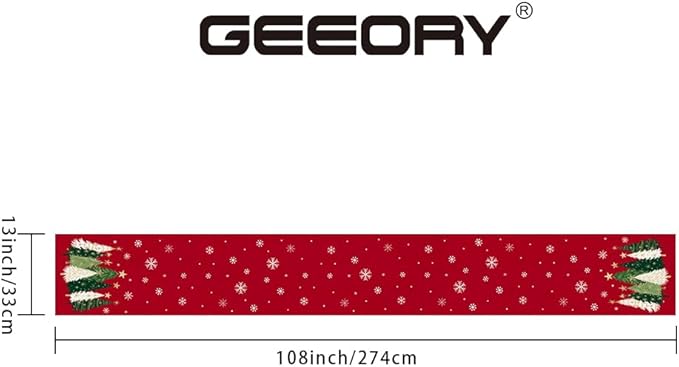 GEEORY Christmas Table Runner 13x108 Inch, Xmas Trees Snowflakes Holiday Decorative Farmhouse Table Decoration for Kitchen Dinning, Indoor Outdoor Dinner Party Decor (Red) GT150-108-Ruum Studio Home