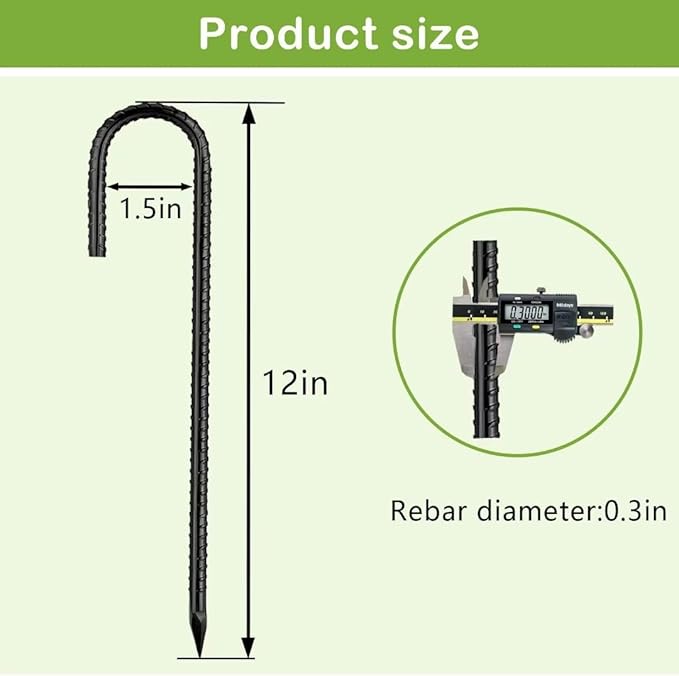 Ground-Stakes-Heavy-Duty-12 inch, J-Hook Rebar Stakes Black Coated Anti-Rust 16pcs Garden Stakes Metal Ground Anchors for Garden Dog Fence Chicken Coop Christmas Decorations Deer Fence-Ruum Studio Home