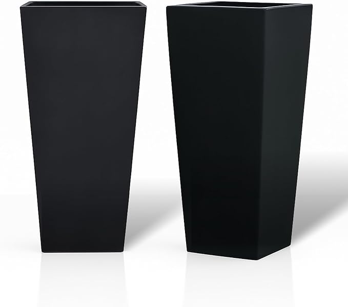 GreenShip 27" Tall Planters, Set of 2 – Black Outdoor Planter for Front Porch & Tall Plants, Weather-Resistant, with Drainage Hole & Rubber Plug (No Plants Included) (Black-2pcs)-Ruum Studio Home
