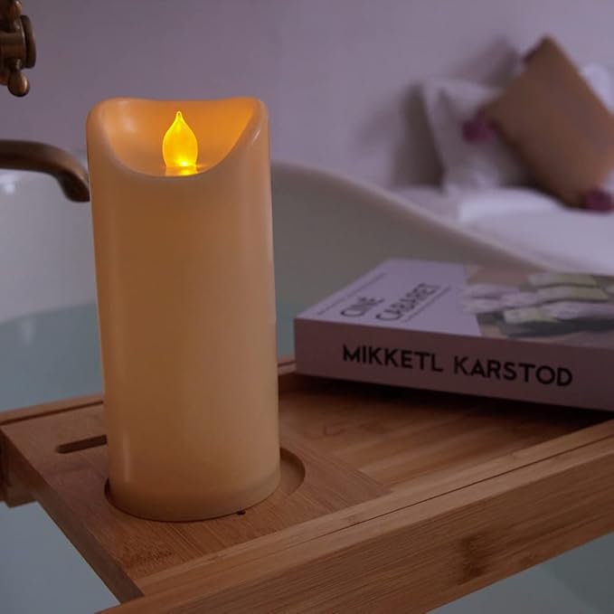Homemory 3"x7" Outdoor Waterproof Flameless Candles with Timers and Remote Control, Battery Operated Candles, LED Plastic Candles, Ivory, Set of 3-Ruum Studio Home