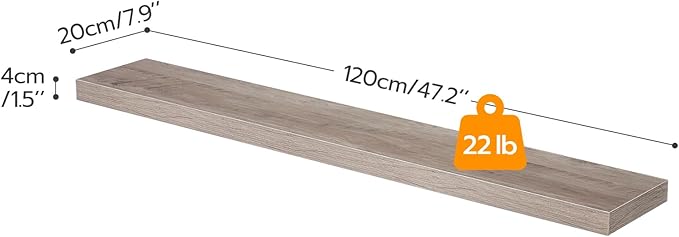 HOOBRO Floating Shelves for Wall, Wall Mounted Shelf Set of 2, 47.2" Hanging Shelf with Invisible Brackets, for Wall in Bathroom, Bedroom, Toilet, Kitchen, Living Room, Office, Greige BG120BJP201-Ruum Studio Home