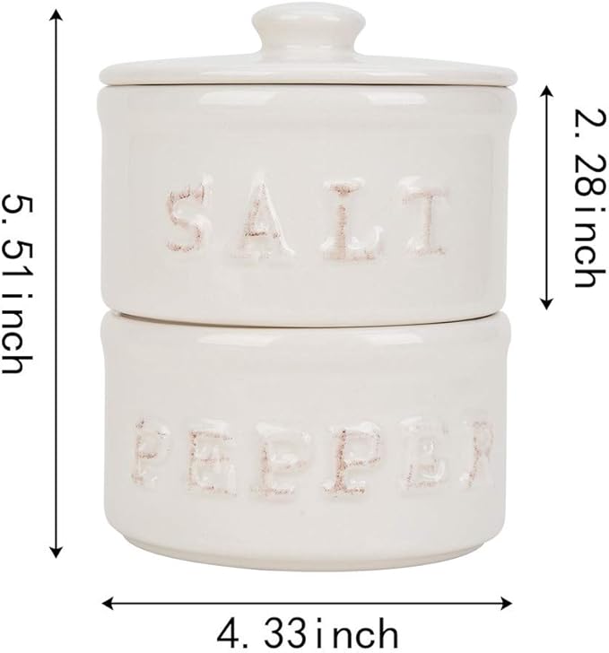 Vintage Ceramic Salt and Pepper Shaker Set Condiments Cellar Stacking Bowls With Lid-Ruum Studio Home