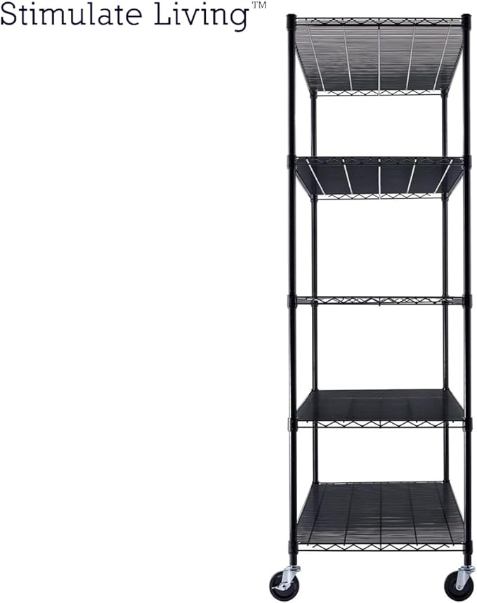60"x24"x72" PRIME HEAVY DUTY Black 5-Tier Wire Shelving NSF 3000 LBS MAX Capacity Storage Rack for Commercial, School, Home, Garage, Warehouse, Industrial, and Hospital Uses (with Wheels)-Ruum Studio Home