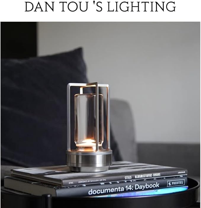 Portable Metal Table Lamp for Indoor/Outdoor ,Rechargeable Cordless LED Lamp, 3-Colour Infinitely Dimming Battery Powered Small Desk Lamp, Restaurant/Bedroom/Bar/Coffee Shop/Camping Light (Silver)-Ruum Studio Home