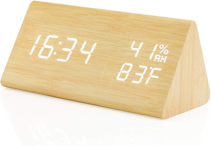 OCT17 Wooden Alarm Clock, Wood Alarm Clock Smart LED Digital Clock for Bedroom/desks, Upgraded with Time Temperature, Adjustable Brightness and Voice Control, Humidity Displaying - Bamboo-Ruum Studio Home