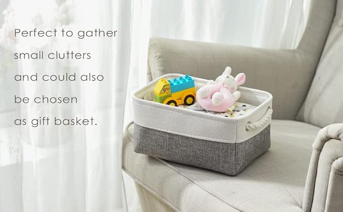 TheWarmHome Organization and Storage Basket for Shelves - 12x8x5.2 inch 1 Pack Fabric Storage Cubes, Collapsible Storage Bins for Closet Organizer Gift Cloth Toy (White & Grey)-Ruum Studio Home