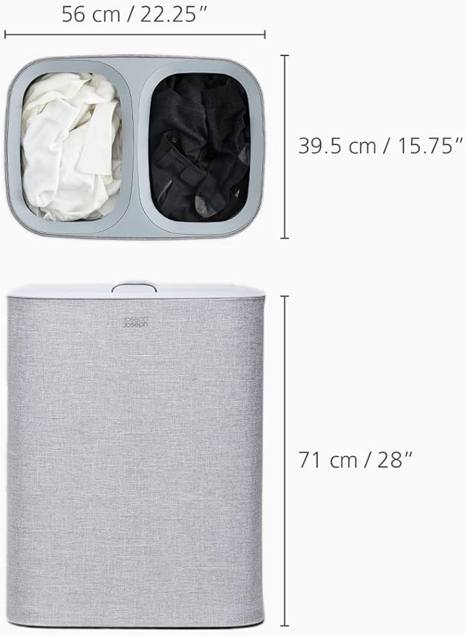 Joseph Joseph Tota 90 liter/23.8 gallon Laundry Hamper Separation Basket with lid, 2 Removable Washing Bags with Handles - Gray-Ruum Studio Home
