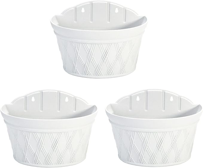Sungmor Wall Hanging Planters,11.5 Inch Hanging Flower Pots for Railing Fence - Indoor Outdoor Balcony Wall Hanging Basket, Plastic Plant Pot Container - Half Round & 3PC Pack & Grey White-Ruum Studio Home