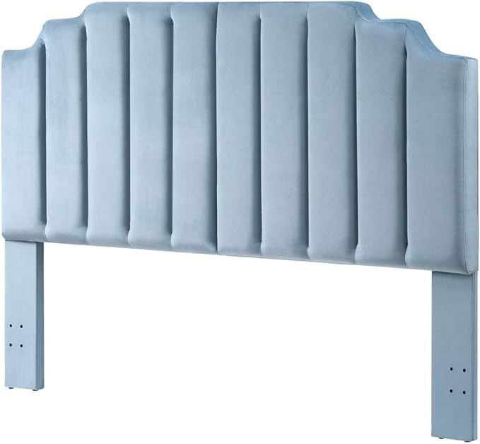 24KF Seaglass Velvet Tufted King Upholstered Headboard, Modern Vertical Channel Design California King Headboard with Stepped Silhouette Top Edge, Seaglass-Ruum Studio Home