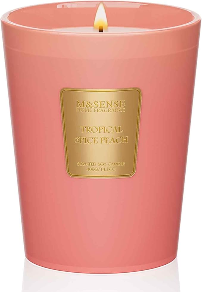 M&SENSE Tropical Spice Peach Scented Candle Home Decor, Natural Soy Wax,4.1oz 60 Hours Long Lasting Slow Burning, Aromatherapy Candle for Stress Relief-Ruum Studio Home