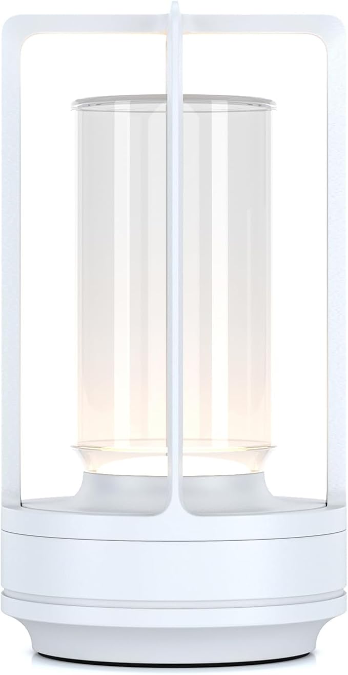 Portable Metal Table Lamp for Indoor/Outdoor ,Rechargeable Cordless LED Lamp, 3-Colour Infinitely Dimming Battery Powered Small Desk Lamp, Restaurant/Bedroom/Bar/Coffee Shop/Camping Light (White)-Ruum Studio Home