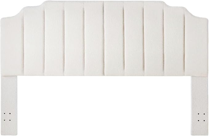 24KF White Teddy Fabric Tufted King Upholstered Headboard, Modern Vertical Channel Design California King Headboard with Stepped Silhouette Top Edge,6026-K-Teddy White-Ruum Studio Home