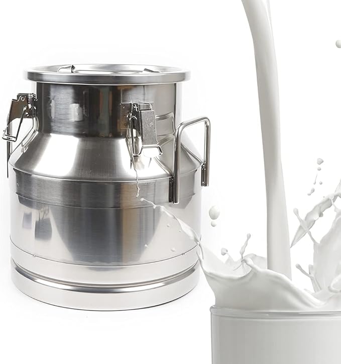 Stainless Steel Milk Can, 20 L/5.25 Gallon Heavy Duty Airtight Storage Canister Milk Bucket with Lid, Embedded Silicone Milk Jug Wine Pail Water Cereals Bucket with Three Latches and Two Handles-Ruum Studio Home
