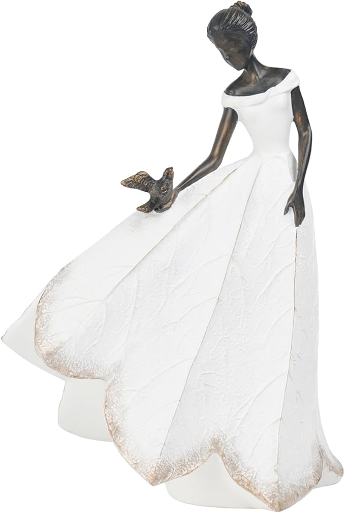 Guichifun Fairy Statue Collection Home Decoration - White Leaf Angel Girls with Bird Resin Home Decor for Outdoor or Indoor Outdoor Yard Decorations Figurines Retirement Gift 8.5 x 5.25 x 12 Inch-Ruum Studio Home