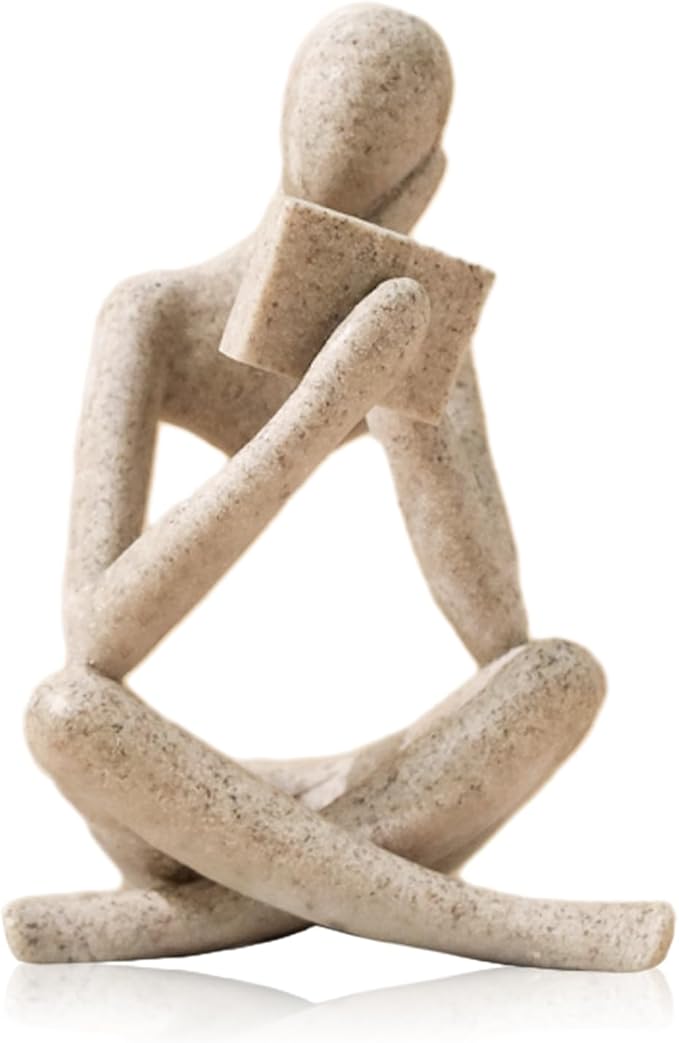 Bookshelf Decor Reading Statue - Abstract Art Thinker Sculpture Bookend for Shelves Aesthetic, Modern Home Decoration Figurine for Living Room Office Shelf Desk Coffee Table Decor(Beige Right)-Ruum Studio Home