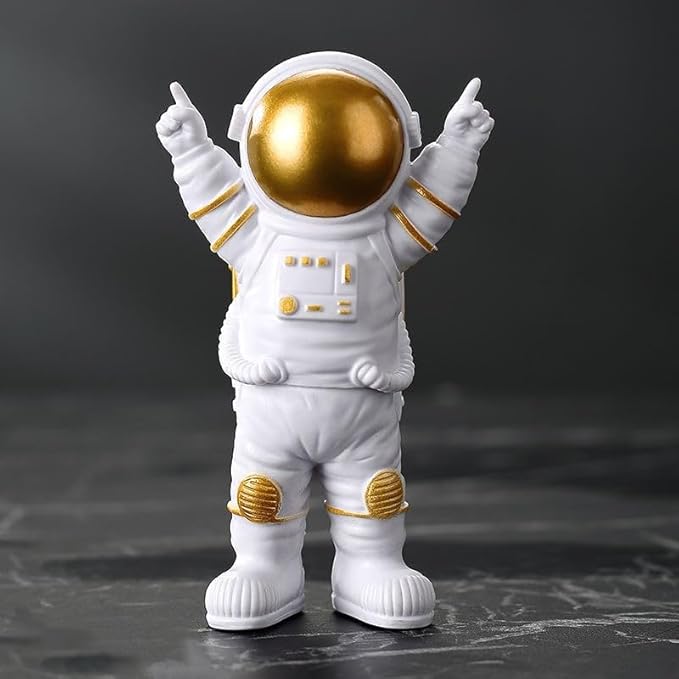4 Pcs Gold White Astronaut Statues Set, Spaceman Sculpture Figurines Home Ornament Cake Toppers Gift-Ruum Studio Home