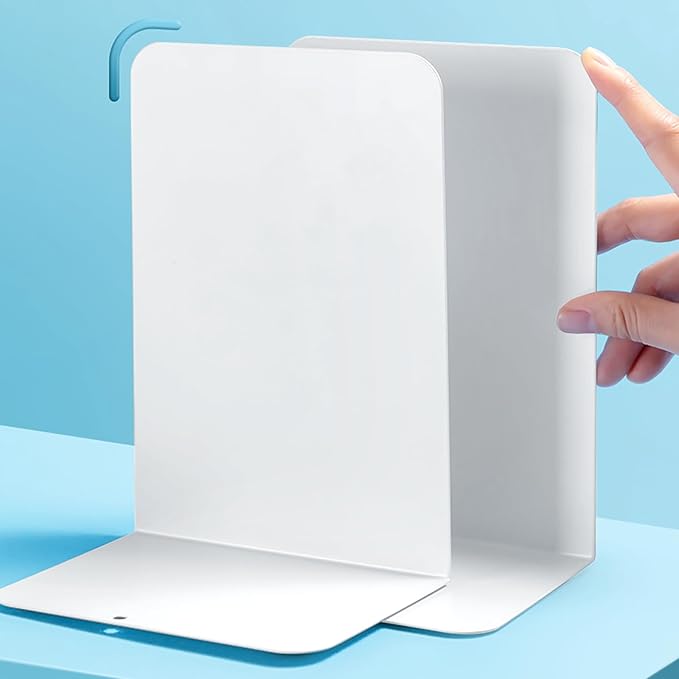 M&G Book Ends 1 Pair, White Large Metal Bookends for Shelves, L-Type Book Stopper for Heavy Books, Non-Skid Bookstand for Office Home School Supplies-Ruum Studio Home