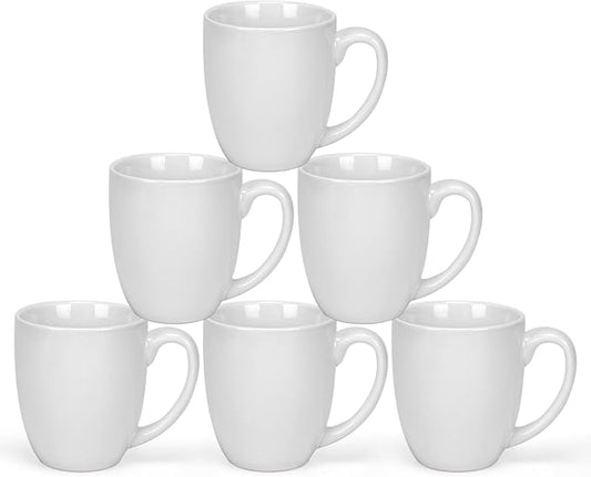 16 OZ White Stoneware Mugs Set of 6, Large Ceramic Coffee Cups with Handle, Porcelain Mugs for Latte, Milk, Tea and Juice-Ruum Studio Home
