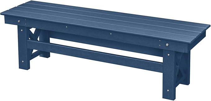 HDPE Outdoor Bench, 55" Patio Bench Outdoor Furniture, Poly Lumber Adirondack Benches, All Weather HDPE Garden Backless Benches for Park, Poolside, Deck, Porch, Navy-Ruum Studio Home