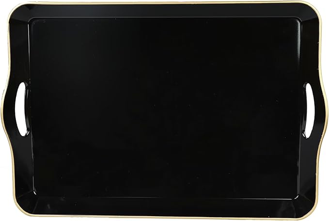Spsyrine Large Black Serving Tray with Handles, Plastic Decorative Tray for Coffee Table, Ottoman, Bathroom, Home Decor 17.3"*11.8"*2"-Ruum Studio Home