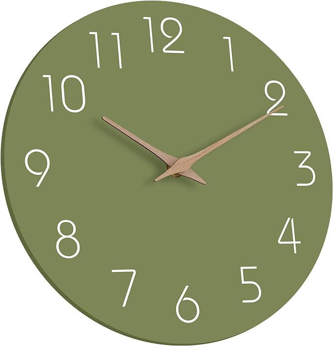 Mosewa Modern Wall Clock Silent Non Ticking 12 Inch Olive Green Battery Operated Simple Minimalist for Living Room Office Bedrooms Kitchen Home Decor-Ruum Studio Home
