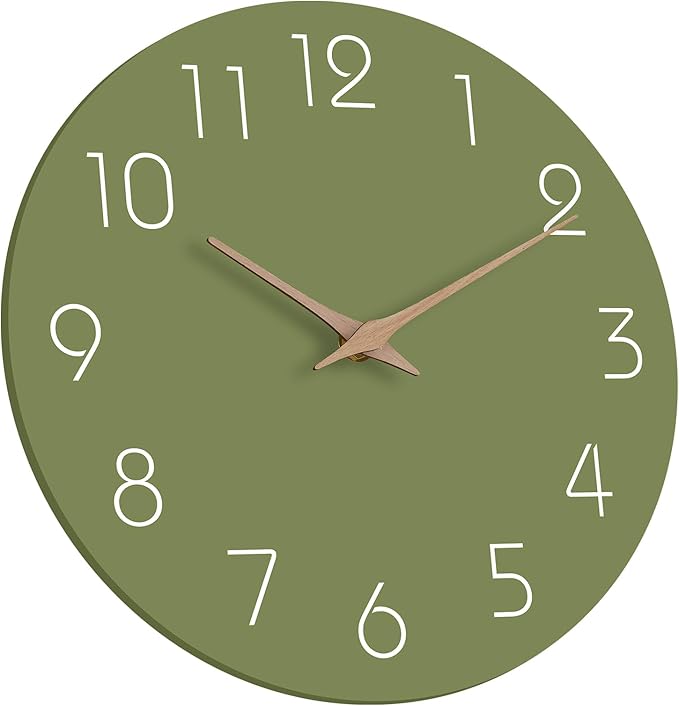 Mosewa Modern Wall Clock Silent Non-Ticking 14 Inch Olive Green Battery Operated Simple Minimalist for Living Room Office Bedrooms Kitchen Home Decor-Ruum Studio Home