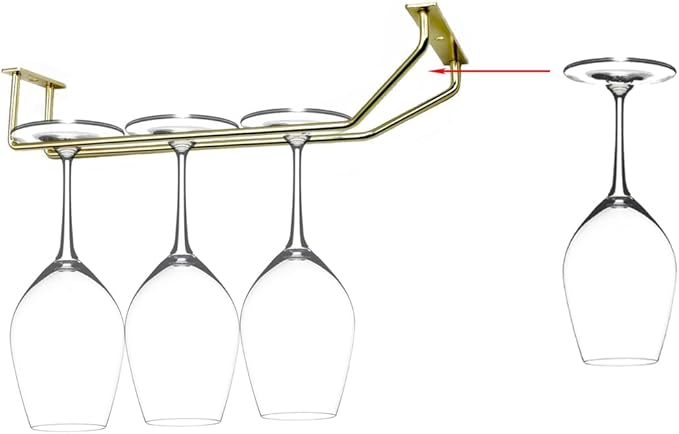 10.8 Inch Gold Wine Glass Rack, Under Cabinet Wine Glass Holder, Wine Glass Hangers Under Shelf, Stemware Rack, Hanging Stemware Holder for Cabinet Kitchen Bar, Set of 4-Ruum Studio Home