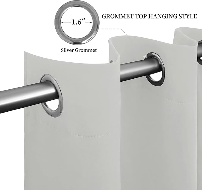 Easy-Going Blackout Curtains for Bedroom, Solid Thermal Insulated Grommet and Noise Reduction Window Drapes, Room Darkening Curtains for Living Room, 2 Panels(52x63 in, Greyish White)-Ruum Studio Home
