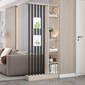 Wall Room Divider, Storage Cabinet Storage Display with Shelves, Modern Freestanding Wood Room Divider Screen, Wall Privacy Screens for Home Decorative (Beige+Black,35.4" L x 9.5" W x 79.5" H)-Ruum Studio Home