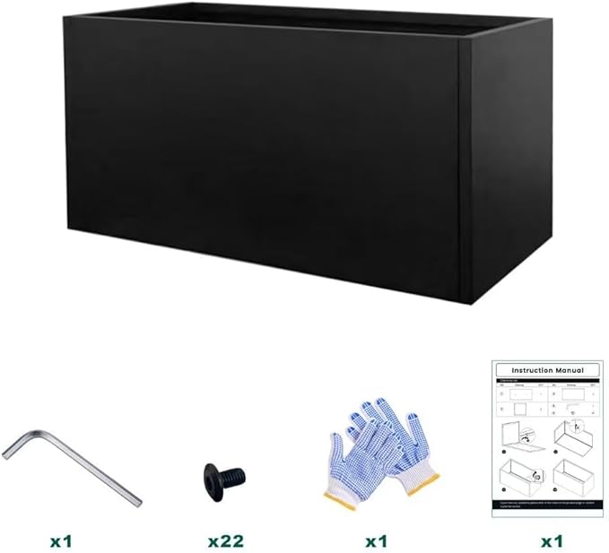 Black Planter Box Galvanized Steel Metal Planter Rectangular Indoor Large Outdoor Planters Steel Metallic Heavy Flower Pot 36In x 12In x 16In Commercial Residential for Patio, Deck, Backyard, Garden-Ruum Studio Home