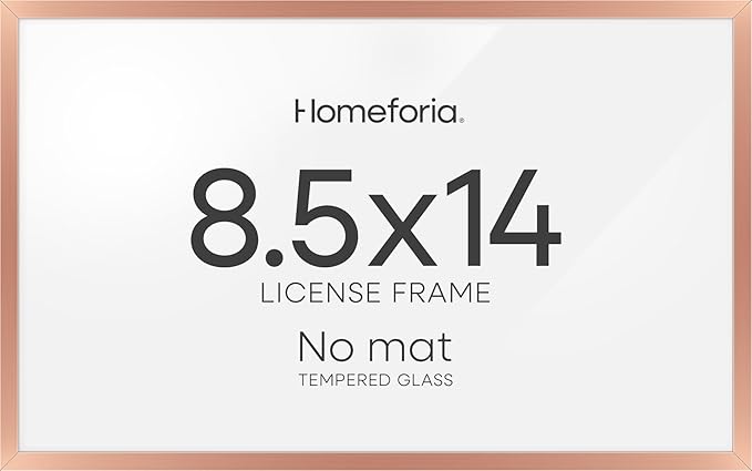 Homeforia 8.5x14 Marriage License Frame, High End Metal 8.5 x 14 Rose Gold Marriage Certificate Frames, 14x8.5 Picture Frame for Wall & Tabletop, 8.5x14 Photo Frame, Tempered Glass, Wall Kit, Set of 1-Ruum Studio Home