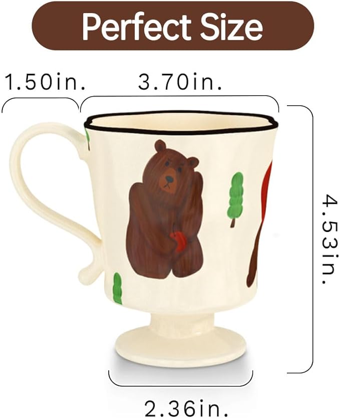 360ml -12.17oz Painted Cute Bear Ceramic Mug - Cute Coffee Cup for Espresso,Cappuccino, Turkish Tea - Gift for Women, Dishwasher Safe-Ruum Studio Home