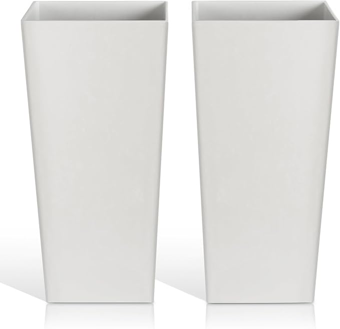Tall Planters for Outdoor Plants, Large Resin Flower Pots for Garden, Front Porch, Patio, Indoor - Set of 2 (White, 27.5 inch - 2 Pack)-Ruum Studio Home