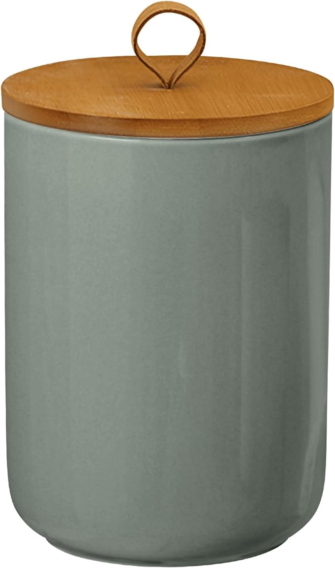 Large Ceramic Storage Jars, Modern Elegant Highly Polished Airtight Gorgeous Storage Canisters with Wooden Lid Food Storage Jar for Kitchen Spice Tea Vanilla Sugar Coffee Beans (Light grey)-Ruum Studio Home