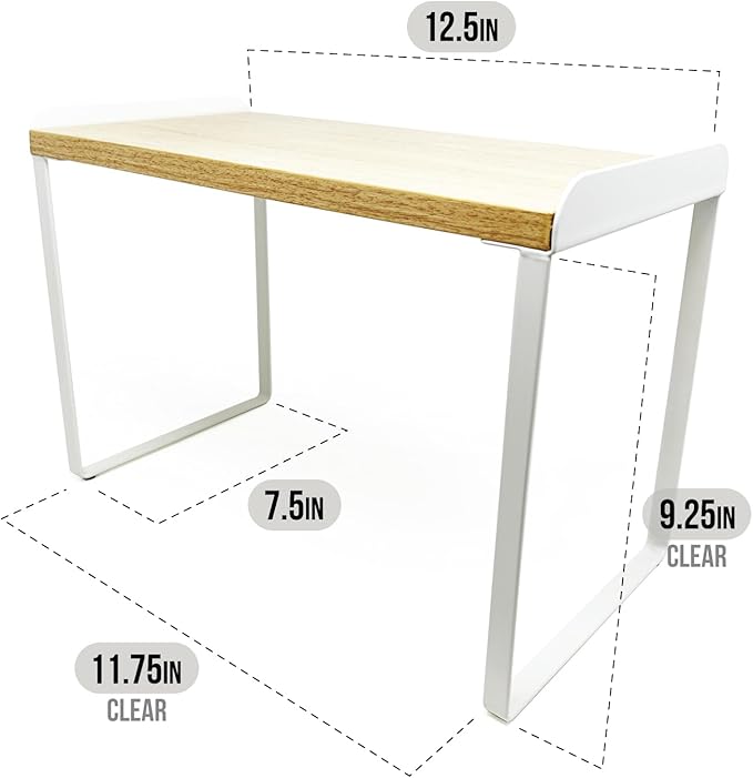 Mitus Shelf Organizer and Storage, Tiered Wood Cabinet Rack for The Kitchen Counter, Bathroom Counter, Pantry Cupboard, Office Desk Bookshelf, 12" Wide Natural and White (Large)-Ruum Studio Home