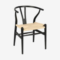 Wishbone Chair Natural Solid Wood Dining Chair/Hans Wegner Y Chair Rattan and Wood Accent Armrest Chairs - Ash Wood Chairs Set of 1 (Ash Wood - Black + Natural Color)-Ruum Studio Home