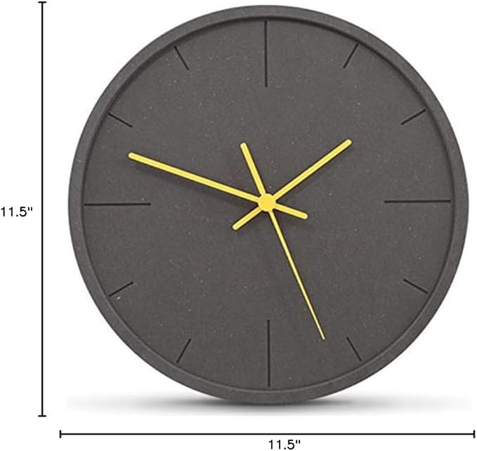 Stephanie Imports Modern Minimalist Dark Concrete Silent Wall Clock (Yellow Hands)-Ruum Studio Home