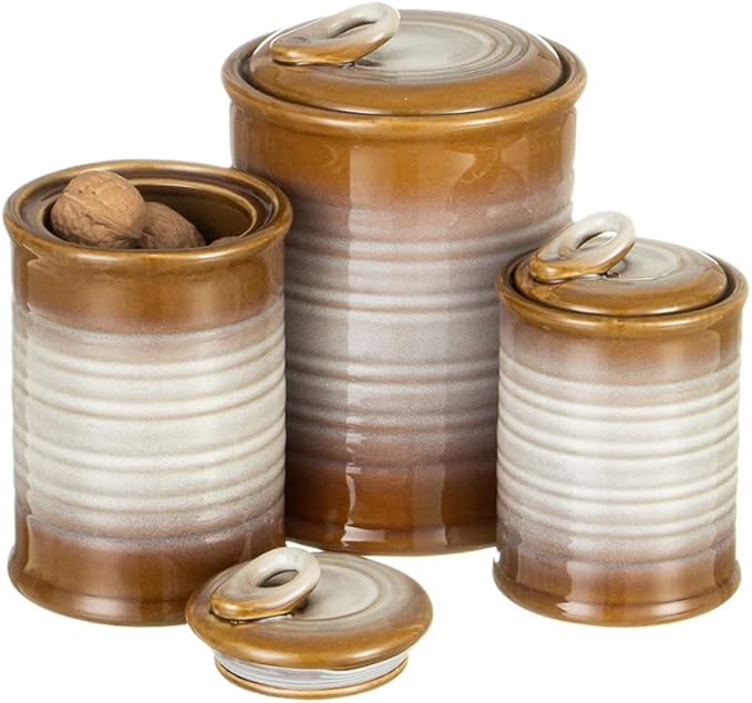 Nihow Ceramic Food Storage Jar Sets: Container with Air Tight Ceramic Lid for Flour/Sugar/Rice/Coffee/Cookies/Candy - Seal Damp-proof Canister for The Kitchen - Set of 3 （Brown）-Ruum Studio Home