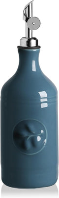 Sweejar 16 Oz Ceramic Olive Oil Dispenser Bottle, Oil Dispenser for Kitchen with Gravity Spout, Relief Opaque Vinegar Container for Evoo, Soy Sauce, 1 Pack(Fog Blue, Silver Spout)-Ruum Studio Home