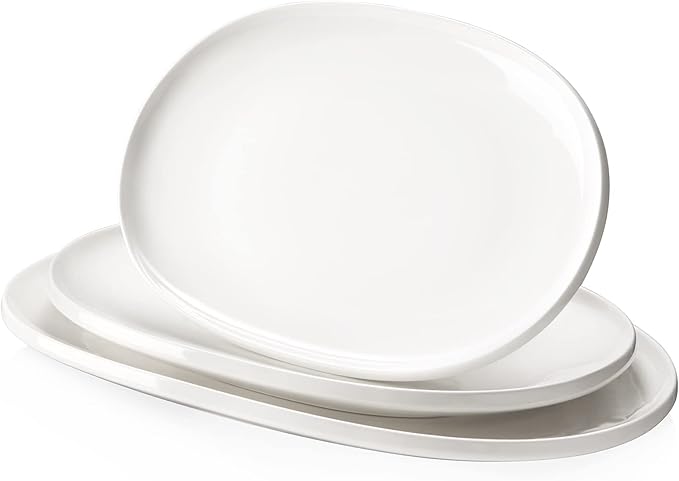 DOWAN Large Serving Platter, 16"/14"/12" Porcelain Platters for Entertaining Wedding Party, White Oval Plates Set of 3, Serving Dishes for Serving Food, Housewarming Gifts-Ruum Studio Home