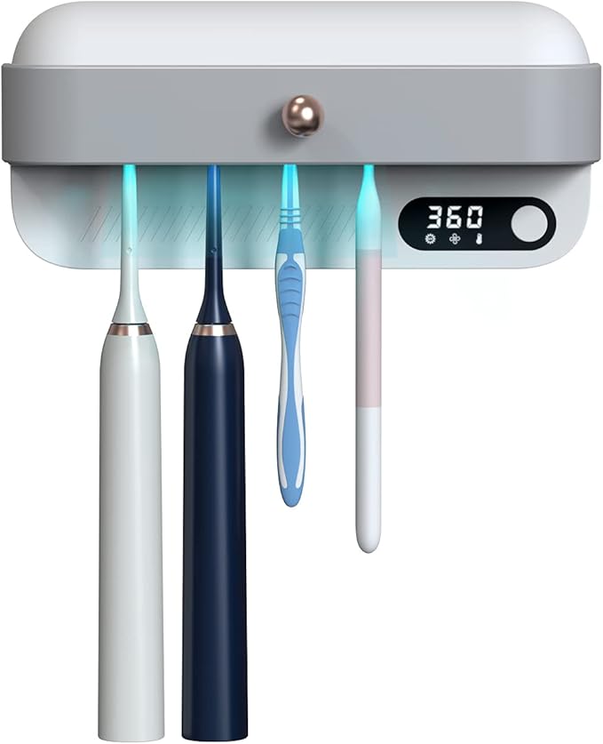 StarWin UV Toothbrush Dryer Holder, Heating Plate and Fan Drying Function, Rechargeable and Timing Tooth Brush Holder Wall-Mounted for Bathroom, No Drilling, 4 Slots-Ruum Studio Home