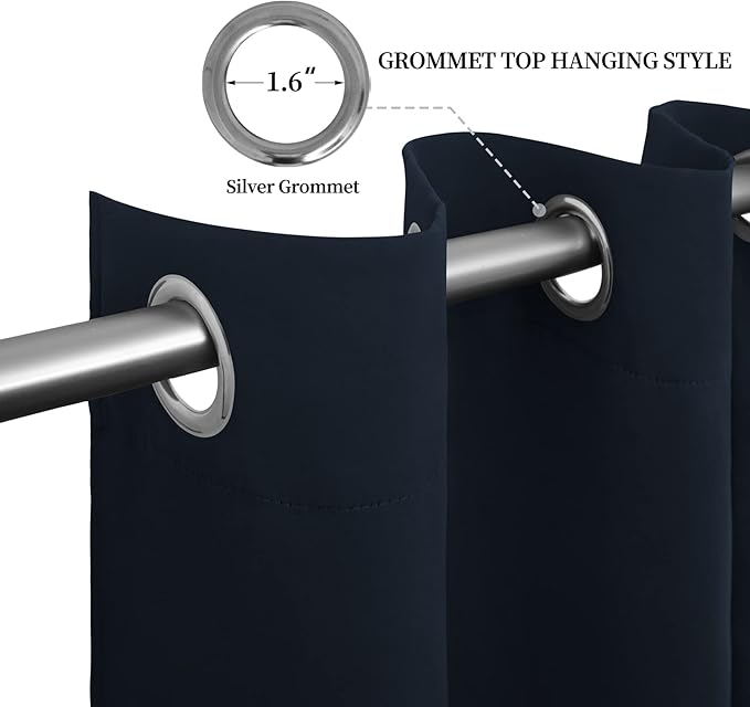 Easy-Going Blackout Curtains for Bedroom, Solid Thermal Insulated Grommet and Noise Reduction Window Drapes, Room Darkening Curtains for Living Room, 2 Panels (52x84 in,Navy)-Ruum Studio Home