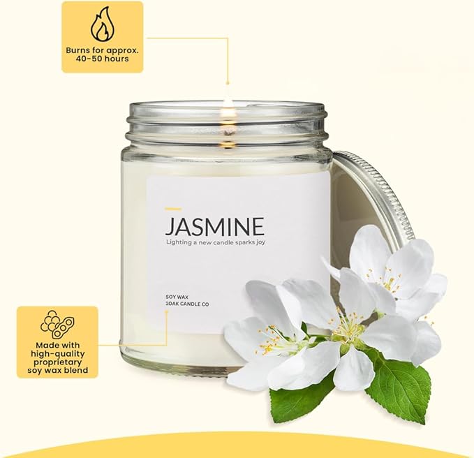 1OAK Jasmine Candle - Soy Wax Scented Candles (Jasmine) - Soy Candles for Home Scented - Long Burning Premium - Hand-Poured (7oz.)-Ruum Studio Home