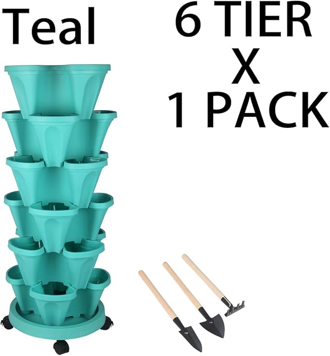 Vertical Planter 6 Tier Stackable Planters Garden Planters Strawberry Herb Flower and Vegetable Planter Indoor Outdoor Gardening Pots with Removable Wheels and Tools-Ruum Studio Home
