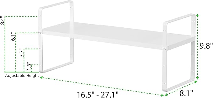 Expandable Cabinet Storage Shelf Stackable Organizer Rack for Kitchen Bathroom Pantry Spice Cupboard Countertop Home Office Desk Heavy Duty Nonslip White Small 2 PACK-Ruum Studio Home