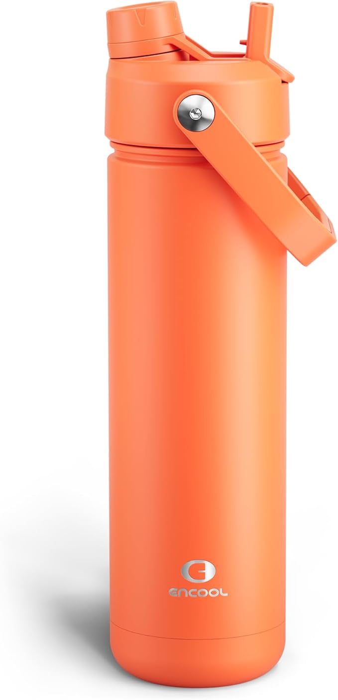Insulated Water Bottle with Straw Stainless Steel Water Bottle, Leak-Proof, BPA-Free, Double Wall Vacuum Keeps Cold for 24 Hours for Sports, Travel, School (26 oz, Moderate Orange)-Ruum Studio Home