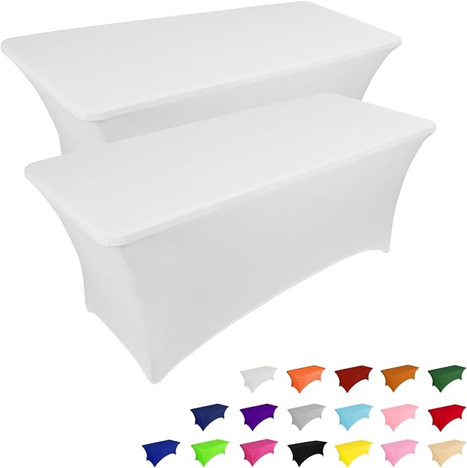 IVAPUPU 2 Pack 4FT Table Cloth for Rectangular Fitted Events Stretch White Table Covers Washable Cover Spandex Spring Tablecloth Protector for Party, Wedding, Cocktail, Banquet, Festival-Ruum Studio Home