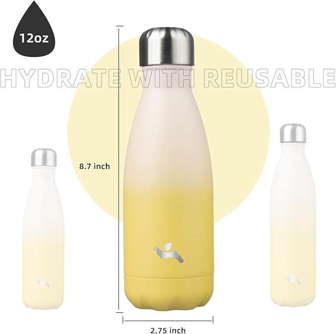 Insulated Water Bottles,12 oz Double Wall Stainless Steel Vacumm Metal Flask for Sports Travel,Lemon-Ruum Studio Home