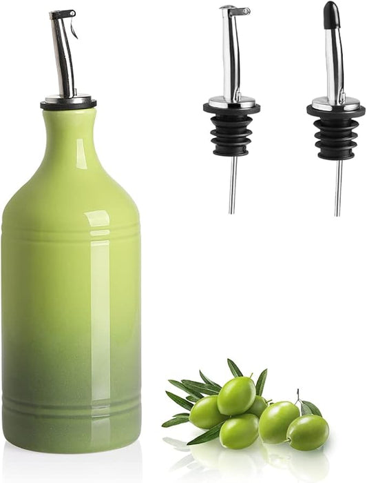 Sweejar Ceramic Olive Oil Dispenser Bottle, Opaque Oil Cruet Protects Oil to Reduce Oxidation, Suitable for Oil, Vinegar, Coffee Syrups & Other Liquids, Pack of 1, 15.5 Fl Oz (Gradient Green)-Ruum Studio Home