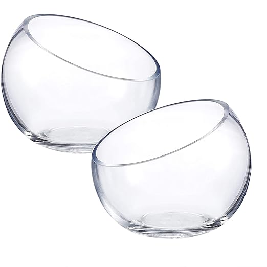 WHOLE HOUSEWARES | Slant Cut Bowl Glass Vase, Width 6.3", Height 5", Clear Terrarium Jar, Candy Jar, Fruit Jar, Floral Container for Wedding Party Event, Home Office Decor, 1 Piece-Ruum Studio Home